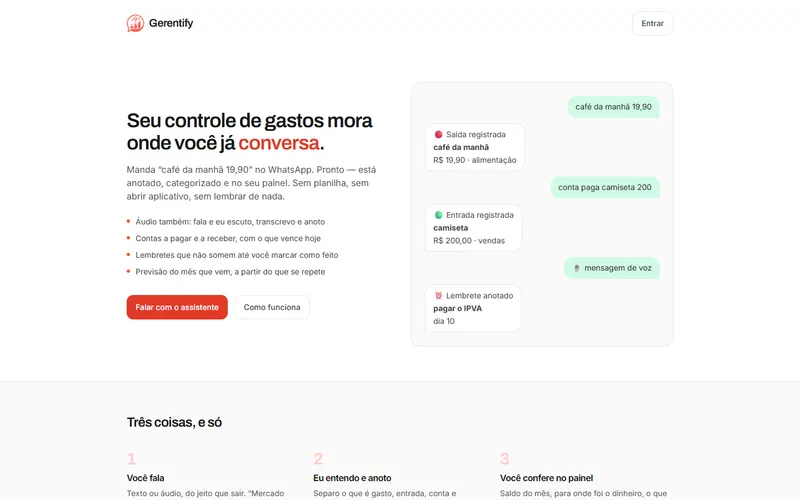 Primeira tela do Gerentify